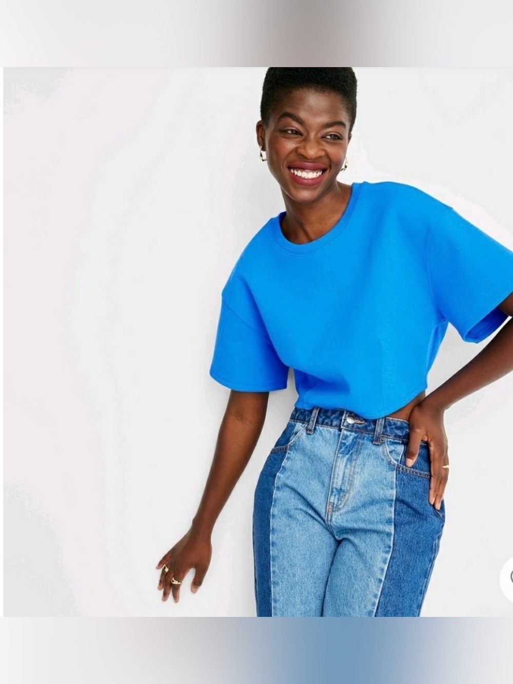 Future Collective with Kahlana Barfield Brown Short Sleeve Boxy Crop blue sz 1X